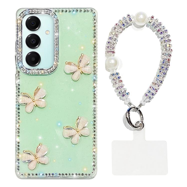 Custodia per telefono antiurto a quattro angoli con catena da mano a farfalla 3D con strass glitterati., For Samsung Galaxy A07 5G, For Samsung Galaxy A17 5G, For Samsung Galaxy A56 5G, For Samsung Galaxy A26 5G