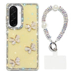 Custodia per telefono antiurto a quattro angoli con catena da mano a farfalla 3D con strass glitterati., For Samsung Galaxy A07 5G, For Samsung Galaxy A17 5G, For Samsung Galaxy A56 5G, For Samsung Galaxy A26 5G