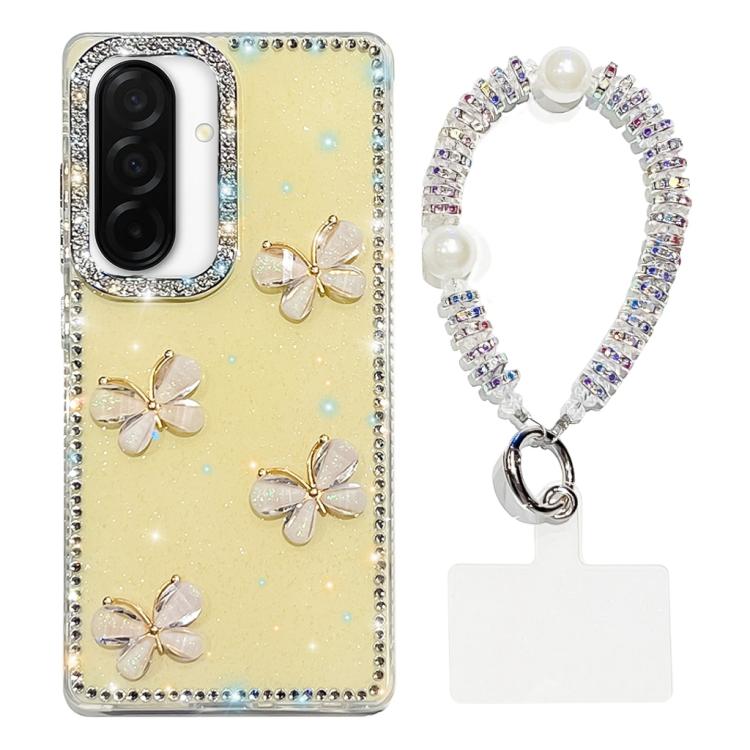 Custodia per telefono antiurto a quattro angoli con catena da mano a farfalla 3D con strass glitterati., For Samsung Galaxy A07 5G, For Samsung Galaxy A17 5G, For Samsung Galaxy A56 5G, For Samsung Galaxy A26 5G