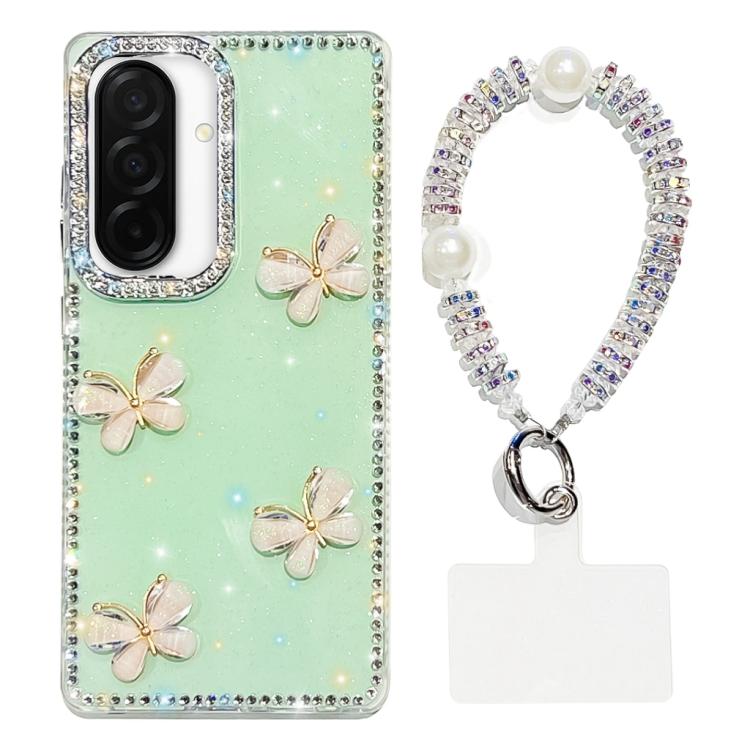 Custodia per telefono antiurto a quattro angoli con catena da mano a farfalla 3D con strass glitterati., For Samsung Galaxy A07 5G, For Samsung Galaxy A17 5G, For Samsung Galaxy A56 5G, For Samsung Galaxy A26 5G