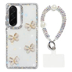 Custodia per telefono antiurto a quattro angoli con catena da mano a farfalla 3D con strass glitterati., For Samsung Galaxy A07 5G, For Samsung Galaxy A17 5G, For Samsung Galaxy A56 5G, For Samsung Galaxy A26 5G