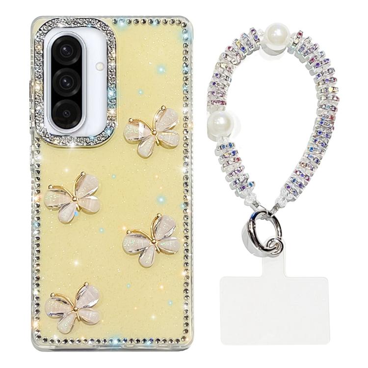 Custodia per telefono antiurto a quattro angoli con catena da mano a farfalla 3D con strass glitterati., For Samsung Galaxy A36 5G, For Samsung Galaxy S25 5G, For Samsung Galaxy S25+ 5G, For Samsung Galaxy S25 Ultra 5G