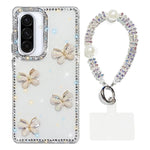 Custodia per telefono antiurto a quattro angoli con catena da mano a farfalla 3D con strass glitterati., For Samsung Galaxy A36 5G, For Samsung Galaxy S25 5G, For Samsung Galaxy S25+ 5G, For Samsung Galaxy S25 Ultra 5G