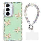 Custodia per telefono antiurto a quattro angoli con catena da mano a farfalla 3D con strass glitterati., For Samsung Galaxy A36 5G, For Samsung Galaxy S25 5G, For Samsung Galaxy S25+ 5G, For Samsung Galaxy S25 Ultra 5G