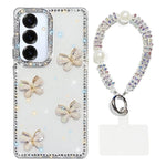 Custodia per telefono antiurto a quattro angoli con catena da mano a farfalla 3D con strass glitterati., For Samsung Galaxy A36 5G, For Samsung Galaxy S25 5G, For Samsung Galaxy S25+ 5G, For Samsung Galaxy S25 Ultra 5G