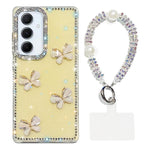 Custodia per telefono antiurto a quattro angoli con catena da mano a farfalla 3D con strass glitterati., For Samsung Galaxy A36 5G, For Samsung Galaxy S25 5G, For Samsung Galaxy S25+ 5G, For Samsung Galaxy S25 Ultra 5G