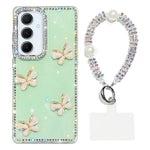 Custodia per telefono antiurto a quattro angoli con catena da mano a farfalla 3D con strass glitterati., For Samsung Galaxy A36 5G, For Samsung Galaxy S25 5G, For Samsung Galaxy S25+ 5G, For Samsung Galaxy S25 Ultra 5G