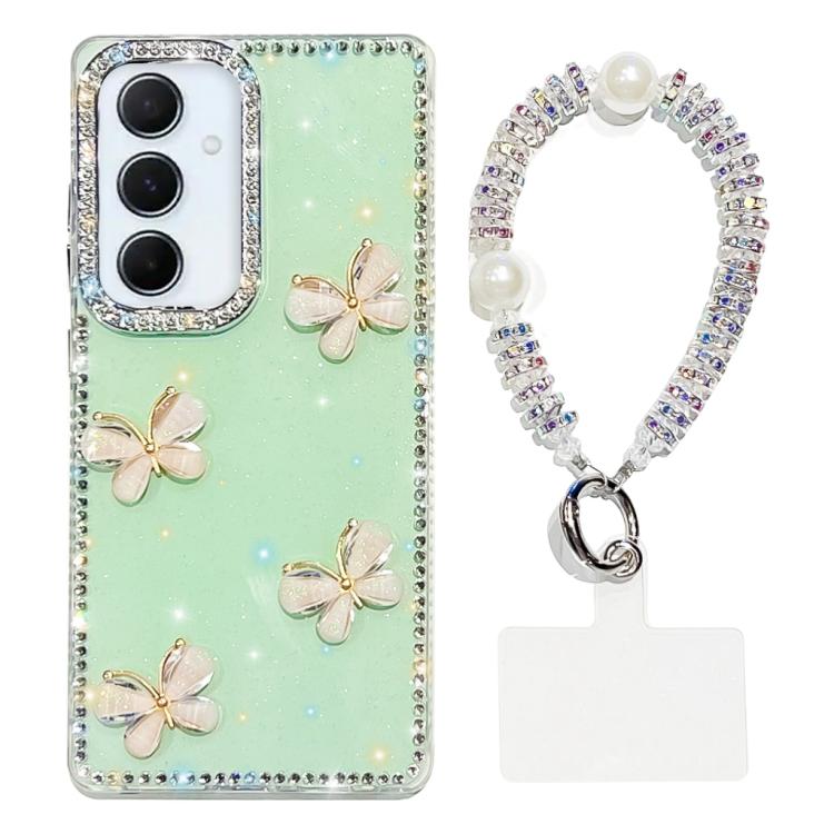 Custodia per telefono antiurto a quattro angoli con catena da mano a farfalla 3D con strass glitterati., For Samsung Galaxy A36 5G, For Samsung Galaxy S25 5G, For Samsung Galaxy S25+ 5G, For Samsung Galaxy S25 Ultra 5G