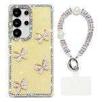 Custodia per telefono antiurto a quattro angoli con catena da mano a farfalla 3D con strass glitterati., For Samsung Galaxy A36 5G, For Samsung Galaxy S25 5G, For Samsung Galaxy S25+ 5G, For Samsung Galaxy S25 Ultra 5G