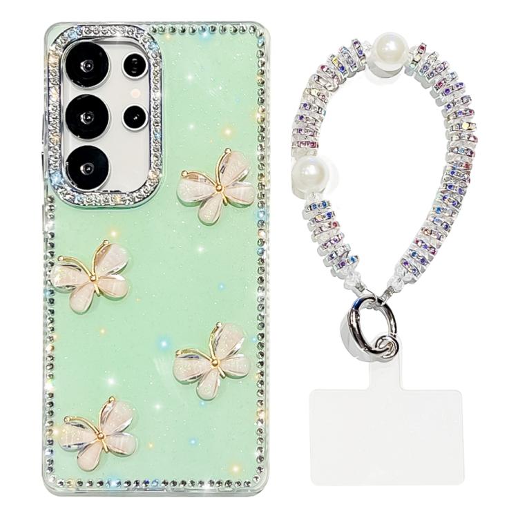 Custodia per telefono antiurto a quattro angoli con catena da mano a farfalla 3D con strass glitterati., For Samsung Galaxy A36 5G, For Samsung Galaxy S25 5G, For Samsung Galaxy S25+ 5G, For Samsung Galaxy S25 Ultra 5G