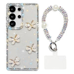 Custodia per telefono antiurto a quattro angoli con catena da mano a farfalla 3D con strass glitterati., For Samsung Galaxy A36 5G, For Samsung Galaxy S25 5G, For Samsung Galaxy S25+ 5G, For Samsung Galaxy S25 Ultra 5G