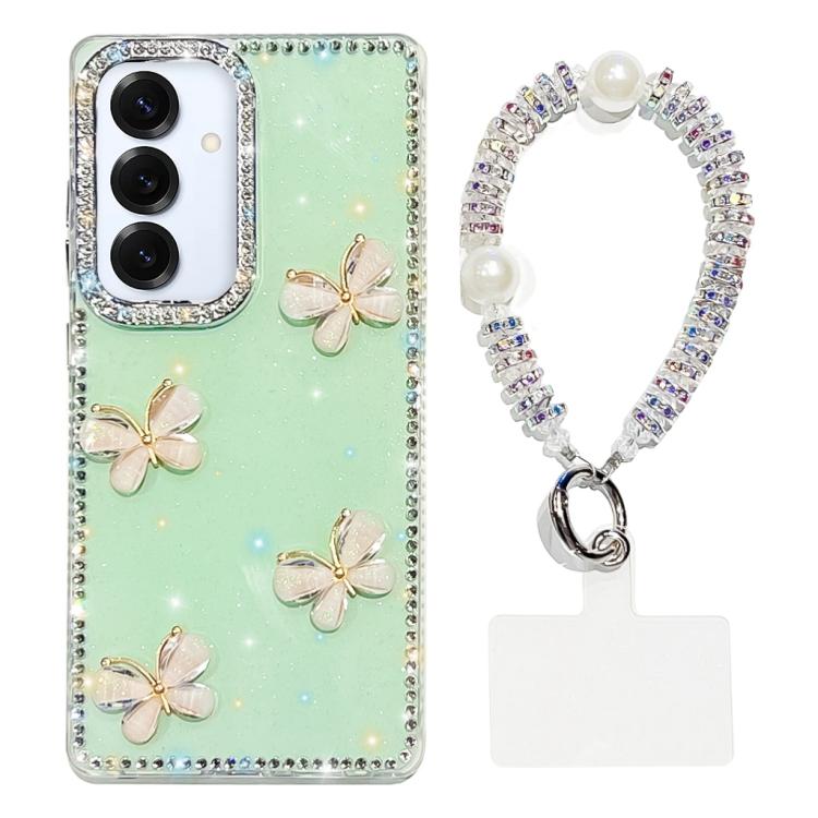 Custodia per telefono antiurto a quattro angoli con catena da mano a farfalla 3D con strass glitterati., For Samsung Galaxy A16 5G, For Samsung Galaxy S24 FE 5G, For Samsung Galaxy A15 5G, For Samsung Galaxy A55 5G