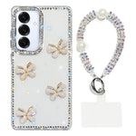 Custodia per telefono antiurto a quattro angoli con catena da mano a farfalla 3D con strass glitterati., For Samsung Galaxy A16 5G, For Samsung Galaxy S24 FE 5G, For Samsung Galaxy A15 5G, For Samsung Galaxy A55 5G