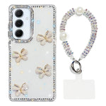 Custodia per telefono antiurto a quattro angoli con catena da mano a farfalla 3D con strass glitterati., For Samsung Galaxy A16 5G, For Samsung Galaxy S24 FE 5G, For Samsung Galaxy A15 5G, For Samsung Galaxy A55 5G