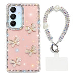 Custodia per telefono antiurto a quattro angoli con catena da mano a farfalla 3D con strass glitterati., For Samsung Galaxy A16 5G, For Samsung Galaxy S24 FE 5G, For Samsung Galaxy A15 5G, For Samsung Galaxy A55 5G