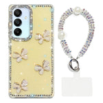Custodia per telefono antiurto a quattro angoli con catena da mano a farfalla 3D con strass glitterati., For Samsung Galaxy A16 5G, For Samsung Galaxy S24 FE 5G, For Samsung Galaxy A15 5G, For Samsung Galaxy A55 5G