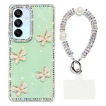 Custodia per telefono antiurto a quattro angoli con catena da mano a farfalla 3D con strass glitterati., For Samsung Galaxy A16 5G, For Samsung Galaxy S24 FE 5G, For Samsung Galaxy A15 5G, For Samsung Galaxy A55 5G