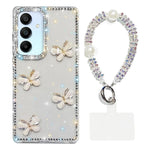 Custodia per telefono antiurto a quattro angoli con catena da mano a farfalla 3D con strass glitterati., For Samsung Galaxy A16 5G, For Samsung Galaxy S24 FE 5G, For Samsung Galaxy A15 5G, For Samsung Galaxy A55 5G