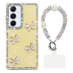 Custodia per telefono antiurto a quattro angoli con catena da mano a farfalla 3D con strass glitterati., For Samsung Galaxy A16 5G, For Samsung Galaxy S24 FE 5G, For Samsung Galaxy A15 5G, For Samsung Galaxy A55 5G