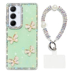 Custodia per telefono antiurto a quattro angoli con catena da mano a farfalla 3D con strass glitterati., For Samsung Galaxy A16 5G, For Samsung Galaxy S24 FE 5G, For Samsung Galaxy A15 5G, For Samsung Galaxy A55 5G