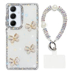 Custodia per telefono antiurto a quattro angoli con catena da mano a farfalla 3D con strass glitterati., For Samsung Galaxy A16 5G, For Samsung Galaxy S24 FE 5G, For Samsung Galaxy A15 5G, For Samsung Galaxy A55 5G