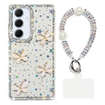 Custodia per telefono antiurto a quattro angoli con catena da mano a farfalla 3D con strass glitterati., For Samsung Galaxy A16 5G, For Samsung Galaxy S24 FE 5G, For Samsung Galaxy A15 5G, For Samsung Galaxy A55 5G