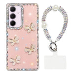 Custodia per telefono antiurto a quattro angoli con catena da mano a farfalla 3D con strass glitterati., For Samsung Galaxy A35 5G, For Samsung Galaxy S24 Ultra 5G, For Samsung Galaxy S24+ 5G, For Samsung Galaxy S24 5G