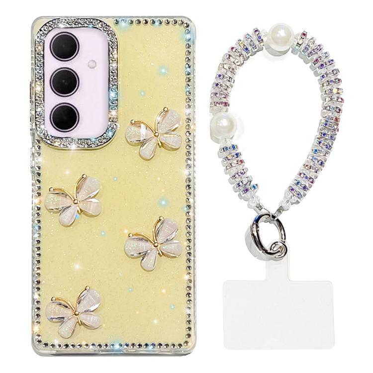 Custodia per telefono antiurto a quattro angoli con catena da mano a farfalla 3D con strass glitterati., For Samsung Galaxy A35 5G, For Samsung Galaxy S24 Ultra 5G, For Samsung Galaxy S24+ 5G, For Samsung Galaxy S24 5G