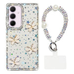 Custodia per telefono antiurto a quattro angoli con catena da mano a farfalla 3D con strass glitterati., For Samsung Galaxy A35 5G, For Samsung Galaxy S24 Ultra 5G, For Samsung Galaxy S24+ 5G, For Samsung Galaxy S24 5G