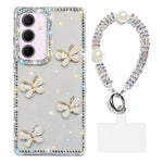 Custodia per telefono antiurto a quattro angoli con catena da mano a farfalla 3D con strass glitterati., For Samsung Galaxy A35 5G, For Samsung Galaxy S24 Ultra 5G, For Samsung Galaxy S24+ 5G, For Samsung Galaxy S24 5G