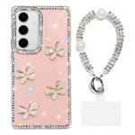 Custodia per telefono antiurto a quattro angoli con catena da mano a farfalla 3D con strass glitterati., For Samsung Galaxy A35 5G, For Samsung Galaxy S24 Ultra 5G, For Samsung Galaxy S24+ 5G, For Samsung Galaxy S24 5G