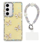 Custodia per telefono antiurto a quattro angoli con catena da mano a farfalla 3D con strass glitterati., For Samsung Galaxy A35 5G, For Samsung Galaxy S24 Ultra 5G, For Samsung Galaxy S24+ 5G, For Samsung Galaxy S24 5G