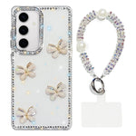 Custodia per telefono antiurto a quattro angoli con catena da mano a farfalla 3D con strass glitterati., For Samsung Galaxy A35 5G, For Samsung Galaxy S24 Ultra 5G, For Samsung Galaxy S24+ 5G, For Samsung Galaxy S24 5G