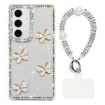 Custodia per telefono antiurto a quattro angoli con catena da mano a farfalla 3D con strass glitterati., For Samsung Galaxy A35 5G, For Samsung Galaxy S24 Ultra 5G, For Samsung Galaxy S24+ 5G, For Samsung Galaxy S24 5G