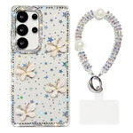Custodia per telefono antiurto a quattro angoli con catena da mano a farfalla 3D con strass glitterati., For Samsung Galaxy S23 Ultra 5G