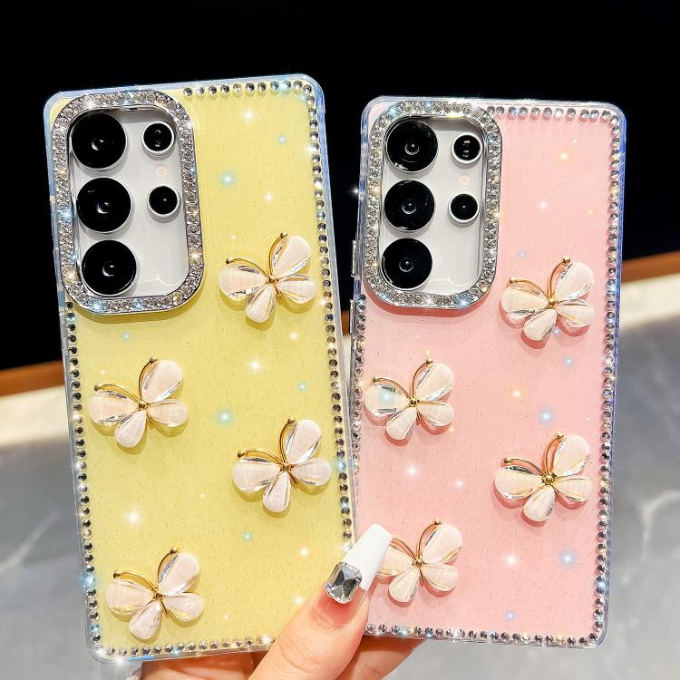Custodia per telefono antiurto a quattro angoli con catena da mano a farfalla 3D con strass glitterati., For Samsung Galaxy A07 5G, For Samsung Galaxy A17 5G, For Samsung Galaxy A56 5G, For Samsung Galaxy A26 5G