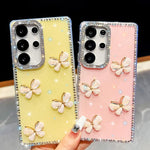 Custodia per telefono antiurto a quattro angoli con catena da mano a farfalla 3D con strass glitterati., For Samsung Galaxy A36 5G, For Samsung Galaxy S25 5G, For Samsung Galaxy S25+ 5G, For Samsung Galaxy S25 Ultra 5G