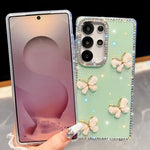 Custodia per telefono antiurto a quattro angoli con catena da mano a farfalla 3D con strass glitterati., For Samsung Galaxy A35 5G, For Samsung Galaxy S24 Ultra 5G, For Samsung Galaxy S24+ 5G, For Samsung Galaxy S24 5G