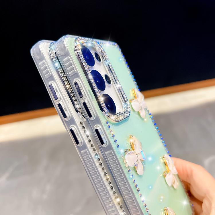 Custodia per telefono antiurto a quattro angoli con catena da mano a farfalla 3D con strass glitterati., For Samsung Galaxy A36 5G, For Samsung Galaxy S25 5G, For Samsung Galaxy S25+ 5G, For Samsung Galaxy S25 Ultra 5G