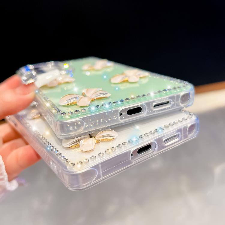 Custodia per telefono antiurto a quattro angoli con catena da mano a farfalla 3D con strass glitterati., For Samsung Galaxy A07 5G, For Samsung Galaxy A17 5G, For Samsung Galaxy A56 5G, For Samsung Galaxy A26 5G