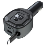 Adattatore di ricarica rapida GE10 PD da 65 W con display di tensione e caricabatterie da auto con cavo retrattile., GE10