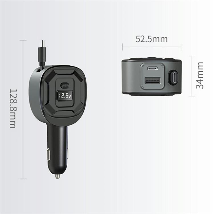 Adattatore di ricarica rapida GE10 PD da 65 W con display di tensione e caricabatterie da auto con cavo retrattile., GE10