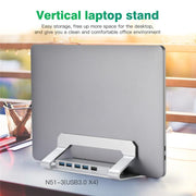 D051-3 Aluminum Alloy Desktop Organizer Vertical Laptop Stand with 4 USB Ports Hub, D051-3