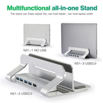 D051-3 Aluminum Alloy Desktop Organizer Vertical Laptop Stand with 4 USB Ports Hub, D051-3