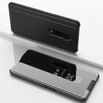 Custodia in pelle flip orizzontale a specchio galvanico per OPPO Reno con supporto