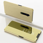 Custodia in pelle flip orizzontale a specchio galvanico per OPPO Reno con supporto