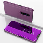 Custodia in pelle flip orizzontale a specchio galvanico per OPPO Reno con supporto
