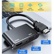 2 in 1 HDMI to VGA and HDMI Adapter For Windows / Mac Os / Linux Plug & Play, HDMI to VGA and HDMI