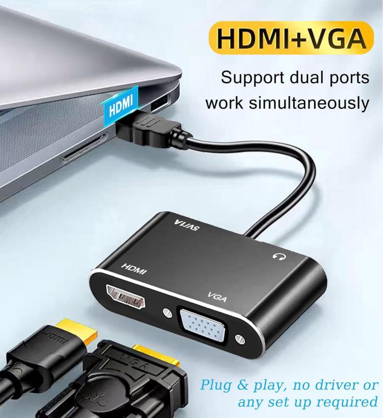 Adattatore 2 in 1 da HDMI a VGA e HDMI per Windows / Mac OS / Linux Plug & Play, HDMI to VGA and HDMI