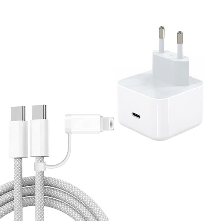 Caricabatterie A3365 PD40W USB-C / Type-C con cavo dati da Type-C a Type-C / 8 pin, spina europea., EU Plug + 1m 2-in-1 Cable